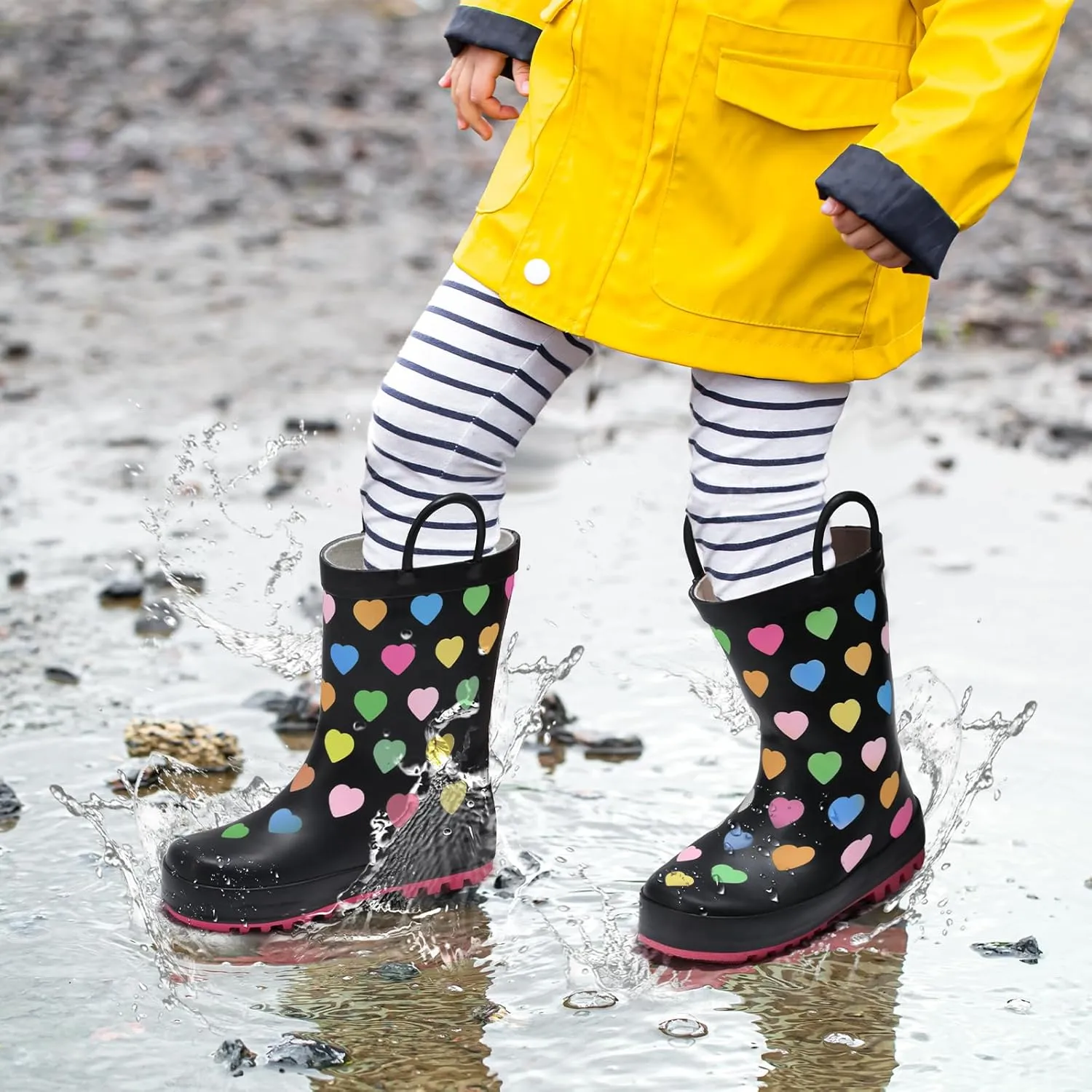 Furuian Color Changing Toddlers Kids Rain Boots for Girls Boys Waterproof Rubber Rain Boots for Toddler Girl Outdoor Rainboots with Easy-on Handles Cute Prints(Toddler/Little Kid/Big Kid)