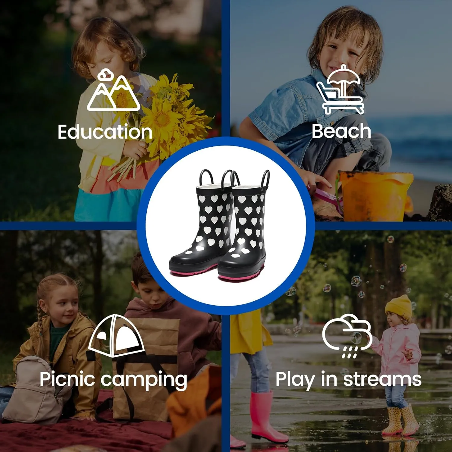 Furuian Color Changing Toddlers Kids Rain Boots for Girls Boys Waterproof Rubber Rain Boots for Toddler Girl Outdoor Rainboots with Easy-on Handles Cute Prints(Toddler/Little Kid/Big Kid)