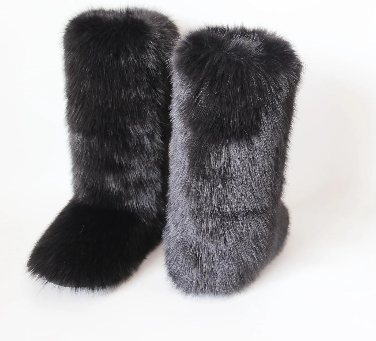 Gegefur Women's Furry Fluffy Boot Faux Fur Long Snow Boot Knee High Boots Warm Comfortable Outdoor Flat Shoes
