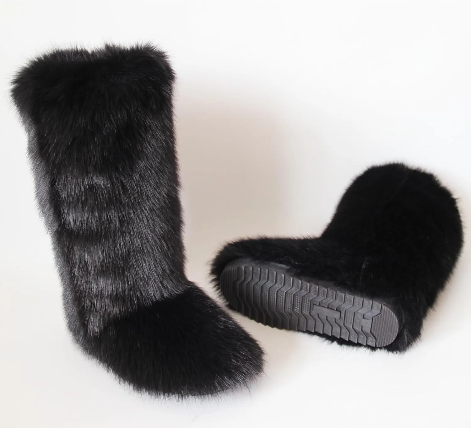 Gegefur Women's Furry Fluffy Boot Faux Fur Long Snow Boot Knee High Boots Warm Comfortable Outdoor Flat Shoes