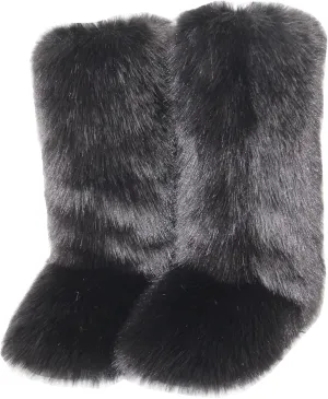 Gegefur Women's Furry Fluffy Boot Faux Fur Long Snow Boot Knee High Boots Warm Comfortable Outdoor Flat Shoes