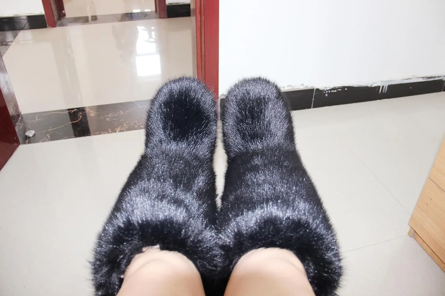 Gegefur Women's Furry Fluffy Boot Faux Fur Long Snow Boot Knee High Boots Warm Comfortable Outdoor Flat Shoes