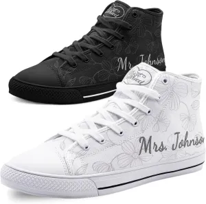 Generic Wedding Sneakers for Bride & Groom - Mr. & Mrs. Matching Canvas Lace-Up Sneakers for Wedding Day, 8 Women/8 Men, Black/White