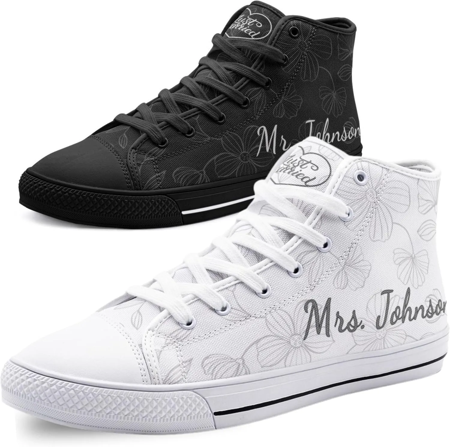 Generic Wedding Sneakers for Bride & Groom - Mr. & Mrs. Matching Canvas Lace-Up Sneakers for Wedding Day, 8 Women/8 Men, Black/White