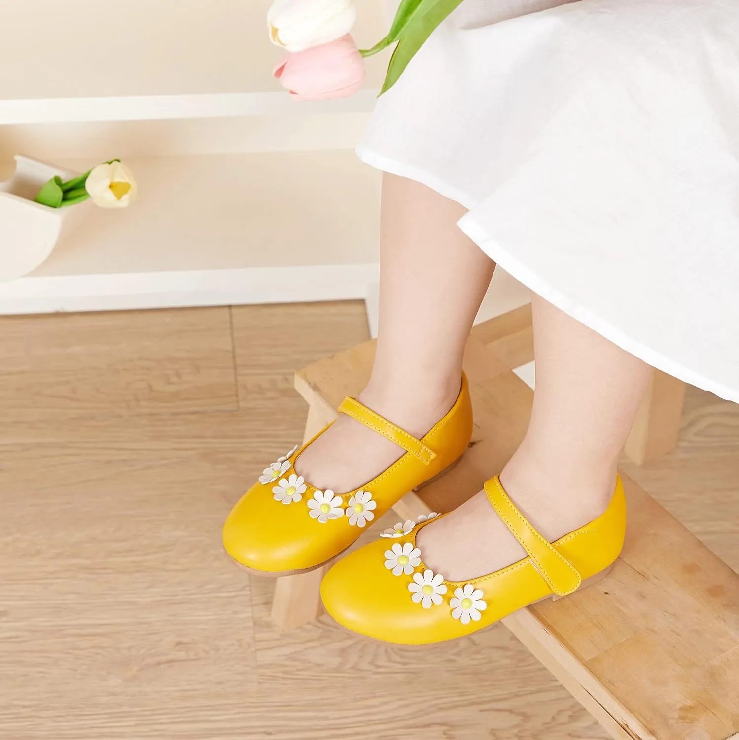 GINFIVE Toddler Girls Mary-Jane Little Girls Slip On Shoes Glitter Ballerina Flats Toddler