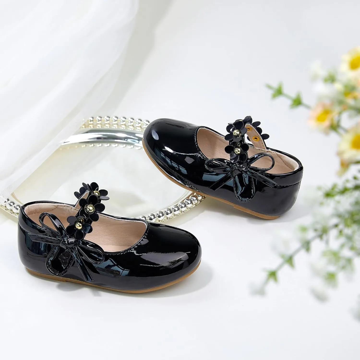 GINFIVE Toddler Girls Mary-Jane Little Girls Slip On Shoes Glitter Ballerina Flats Toddler
