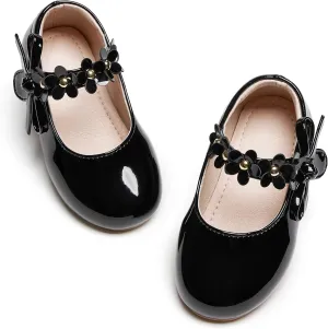 GINFIVE Toddler Girls Mary-Jane Little Girls Slip On Shoes Glitter Ballerina Flats Toddler