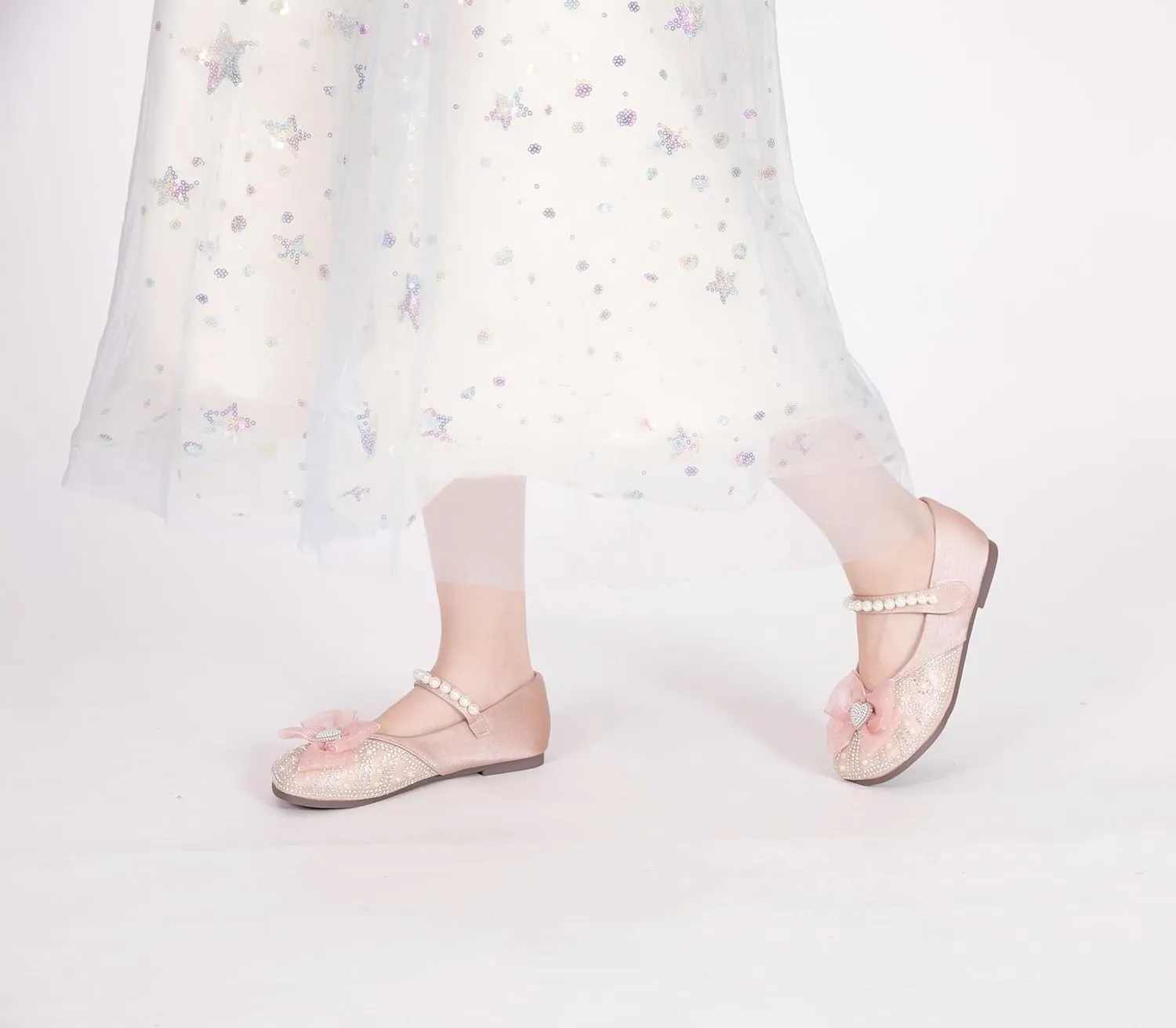 Girls Ballerina Dress Shoes with Bow Glittler Flower Wedding Party Princess Mary Jane Flats for Toddler/Little Kid
