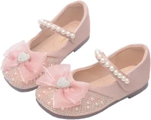 Girls Ballerina Dress Shoes with Bow Glittler Flower Wedding Party Princess Mary Jane Flats for Toddler/Little Kid
