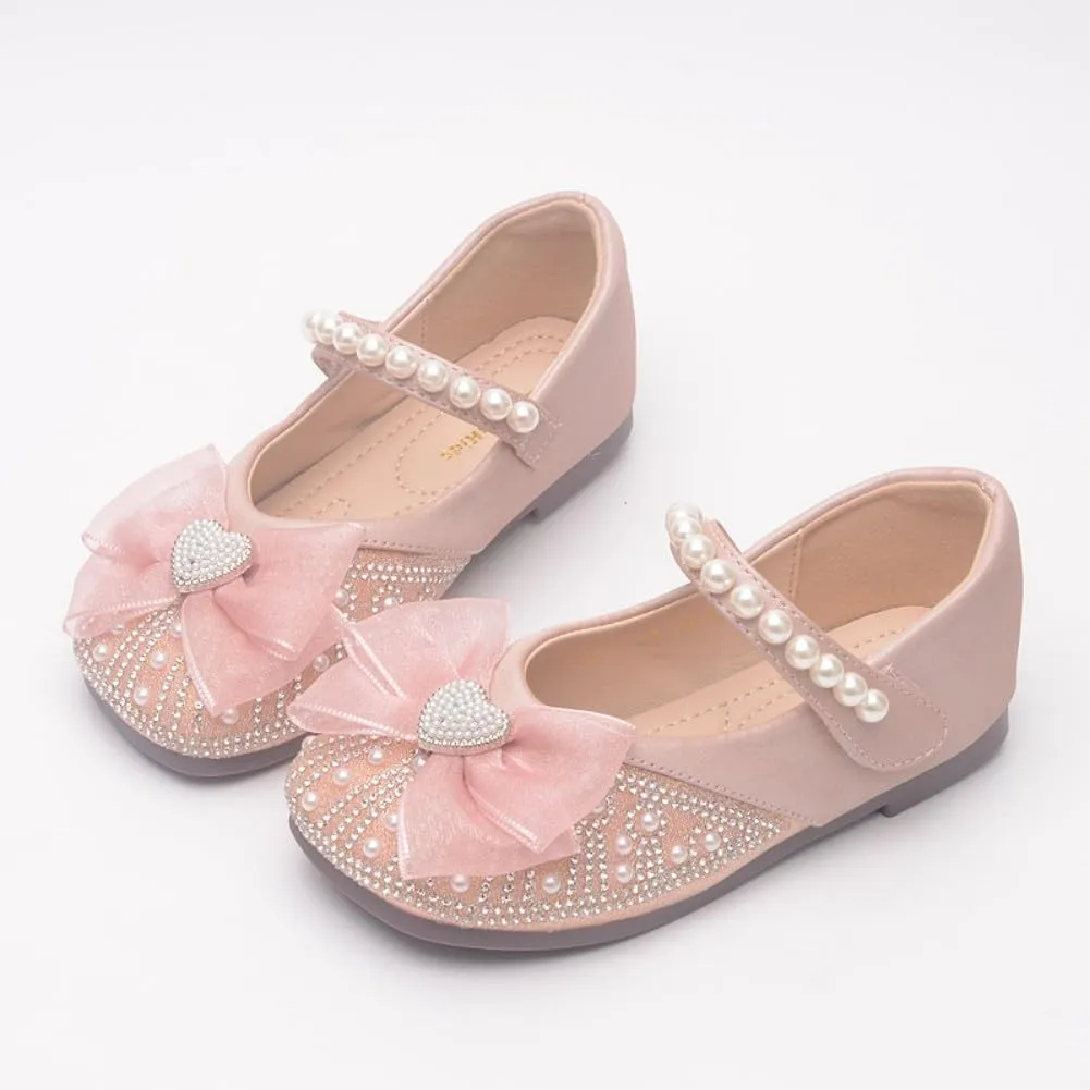 Girls Ballerina Dress Shoes with Bow Glittler Flower Wedding Party Princess Mary Jane Flats for Toddler/Little Kid