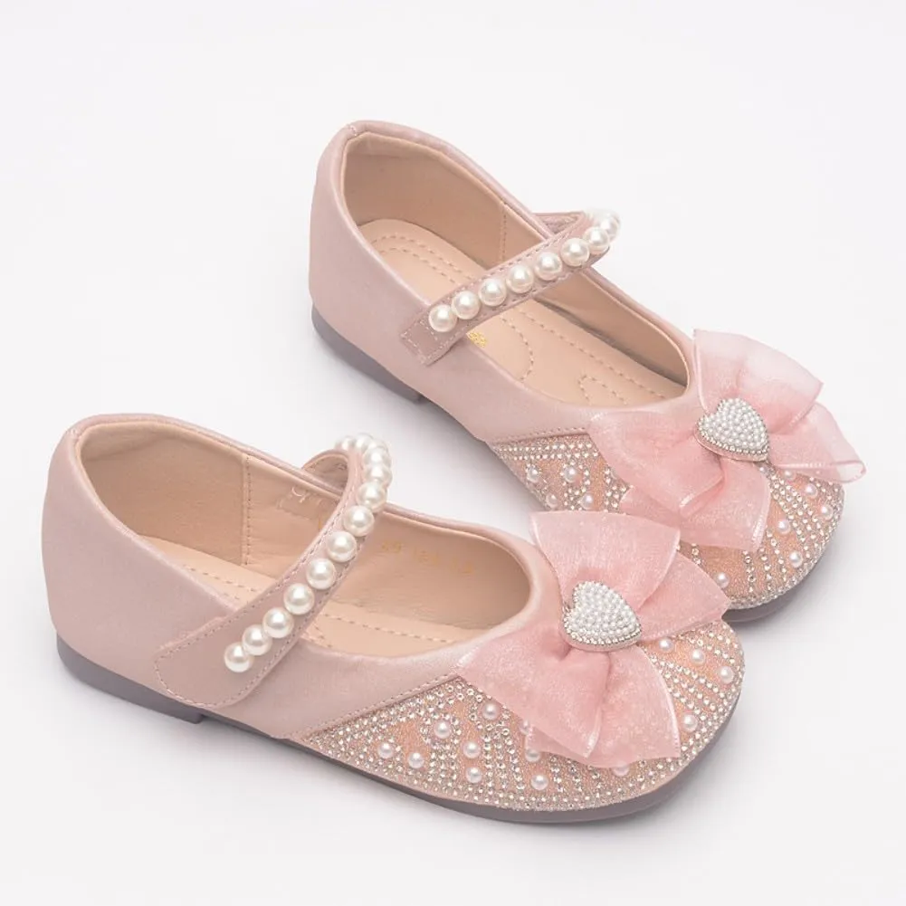 Girls Ballerina Dress Shoes with Bow Glittler Flower Wedding Party Princess Mary Jane Flats for Toddler/Little Kid