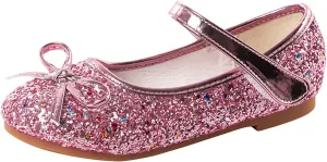 Girls Bowknot Glitter Dress Shoes Cute Mary Jane Low Heels Party Wedding Prom Formal Shoes for Preppy Teens Kids