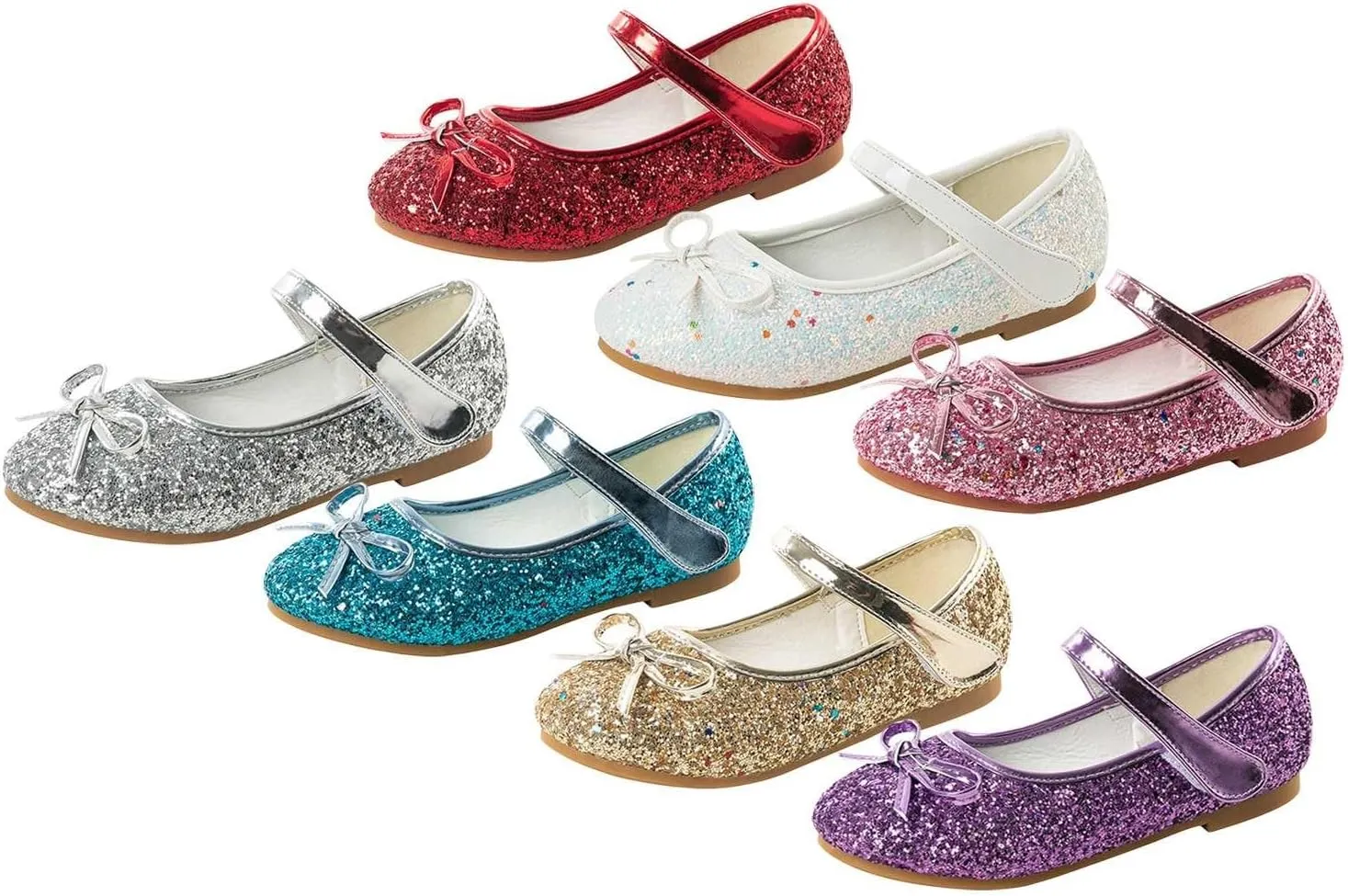 Girls Bowknot Glitter Dress Shoes Cute Mary Jane Low Heels Party Wedding Prom Formal Shoes for Preppy Teens Kids
