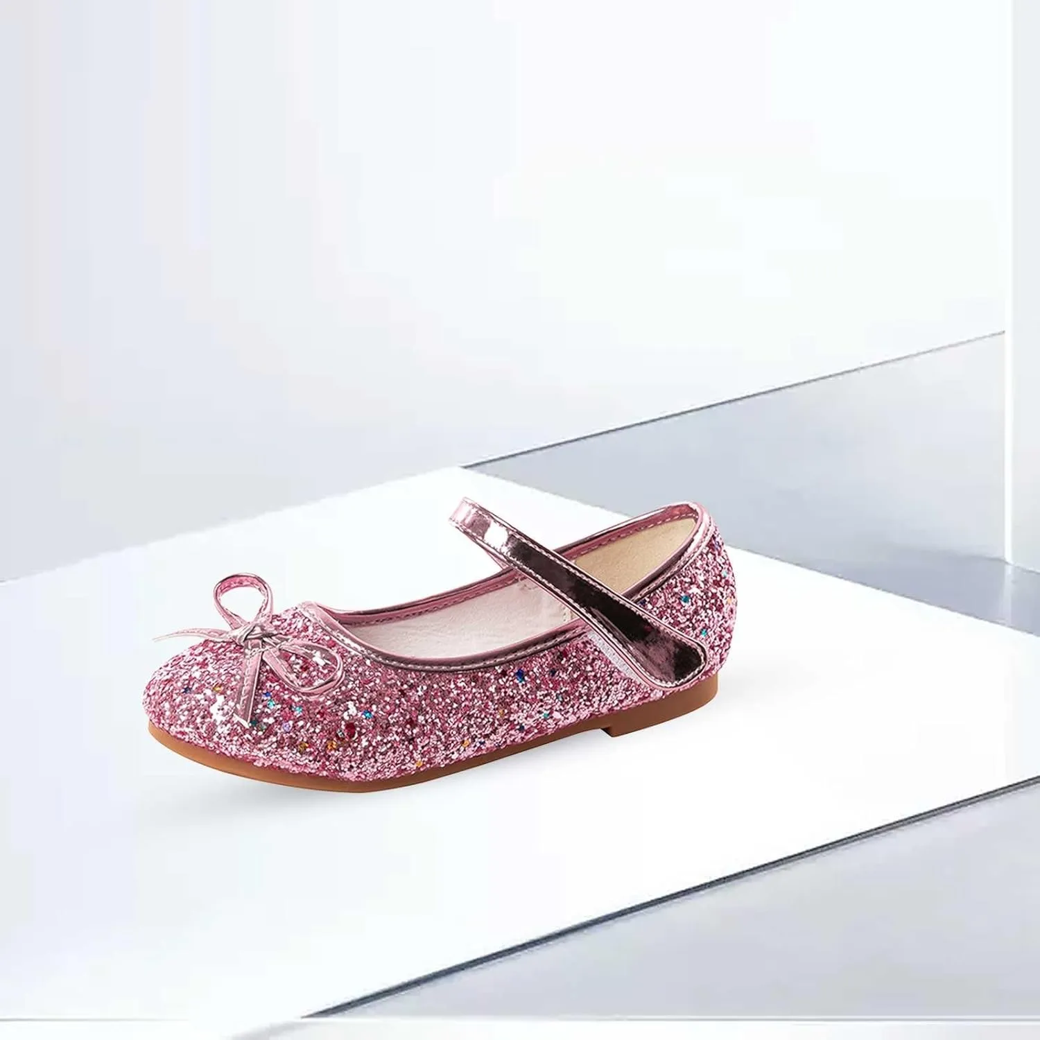 Girls Bowknot Glitter Dress Shoes Cute Mary Jane Low Heels Party Wedding Prom Formal Shoes for Preppy Teens Kids