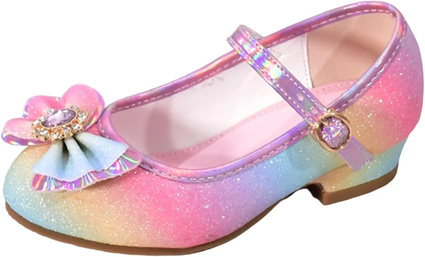 Girls Colorful Bowknot Shiny Dress Shoes Kids Sparkly Ballet Flats Cute Rainbow Strap Princess Bridesmaid Sandals