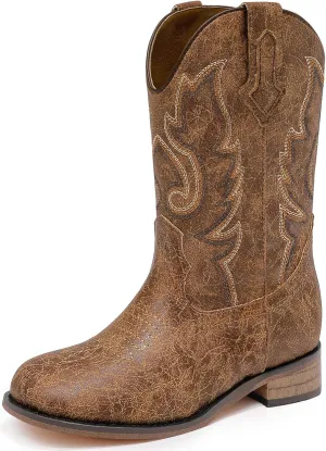 Girls Cowgirl Boots Unisex-Child Mid Calf Glitter Toddler Cowboy Boot Little Big Kids Western Riding Shoes