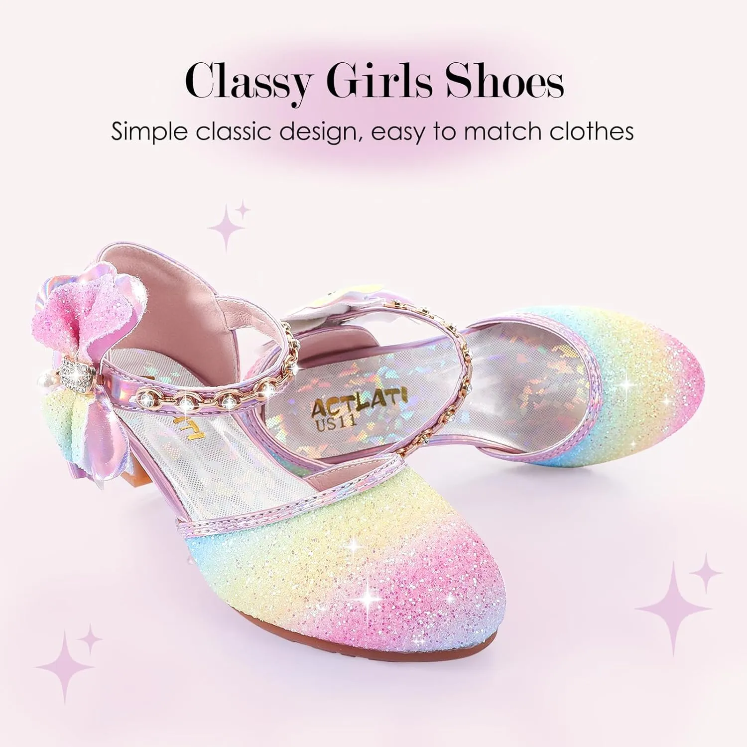 Girls Dress Pumps Glitter Sequins Princess Crystal High Heels Closed Toe Party Wedding Flower Girls Shoes (Little/Big Kid)