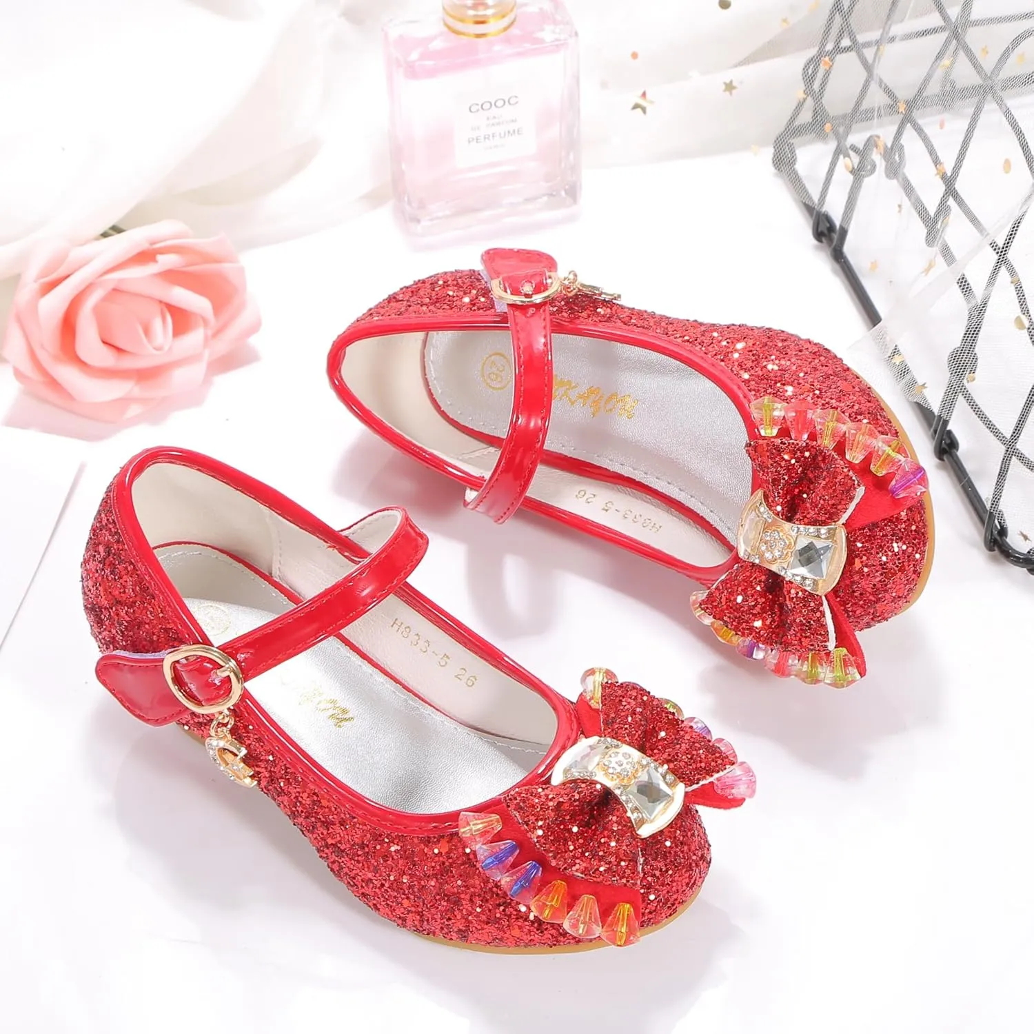 Girls Dress Shoes Adorable Sparkle Mary Jane Flats for Wedding Party