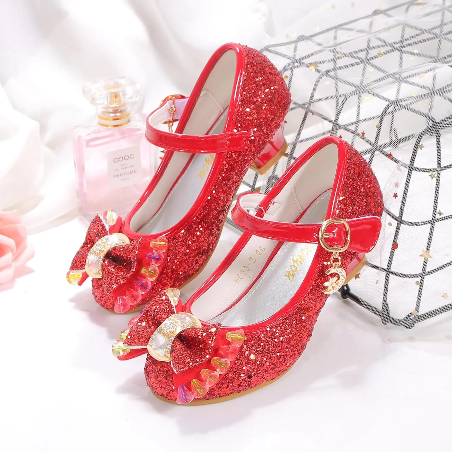 Girls Dress Shoes Adorable Sparkle Mary Jane Flats for Wedding Party