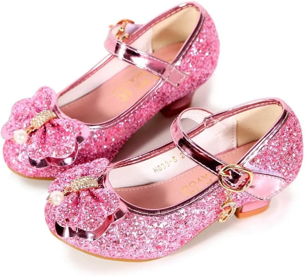 Girls Dress Shoes Adorable Sparkle Mary Jane Flats for Wedding Party