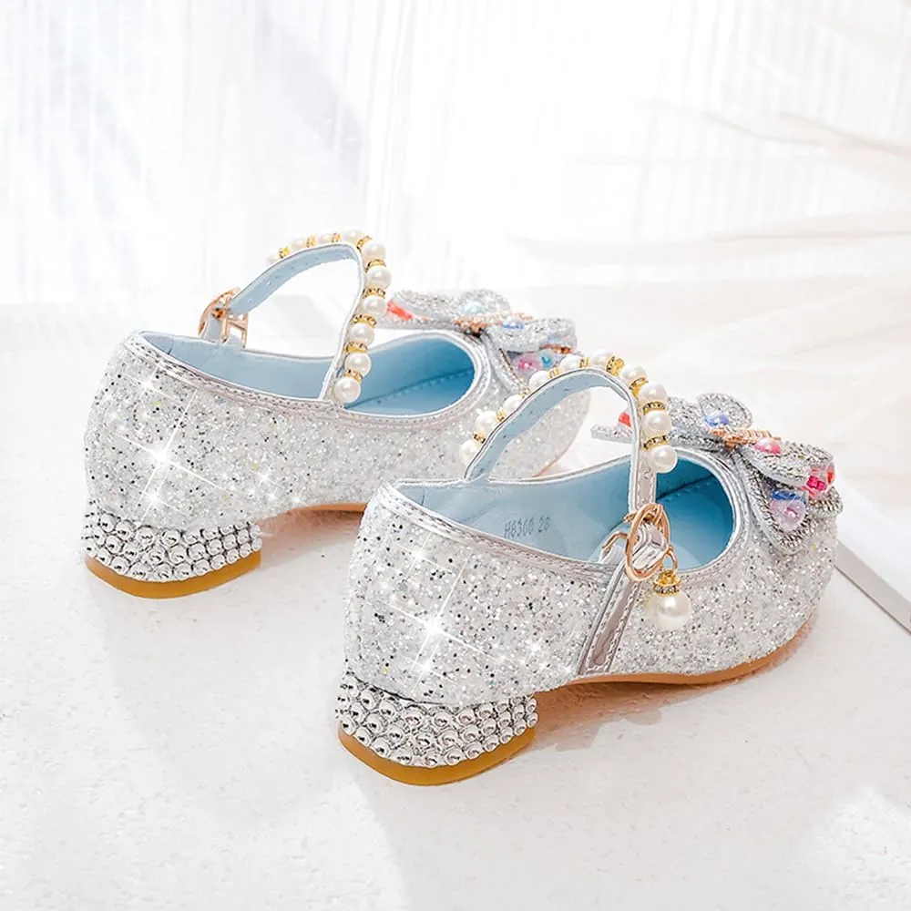 Girls Dress Shoes Mary Jane Princess Shoes Girls' Flats Glitter Low Heels Flower Wedding Party Footwear for Toddler Little/Big Kid