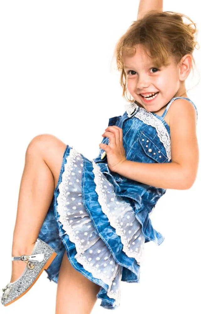 Girls Dress Shoes Mary Jane Princess Shoes Girls' Flats Glitter Low Heels Flower Wedding Party Footwear for Toddler Little/Big Kid