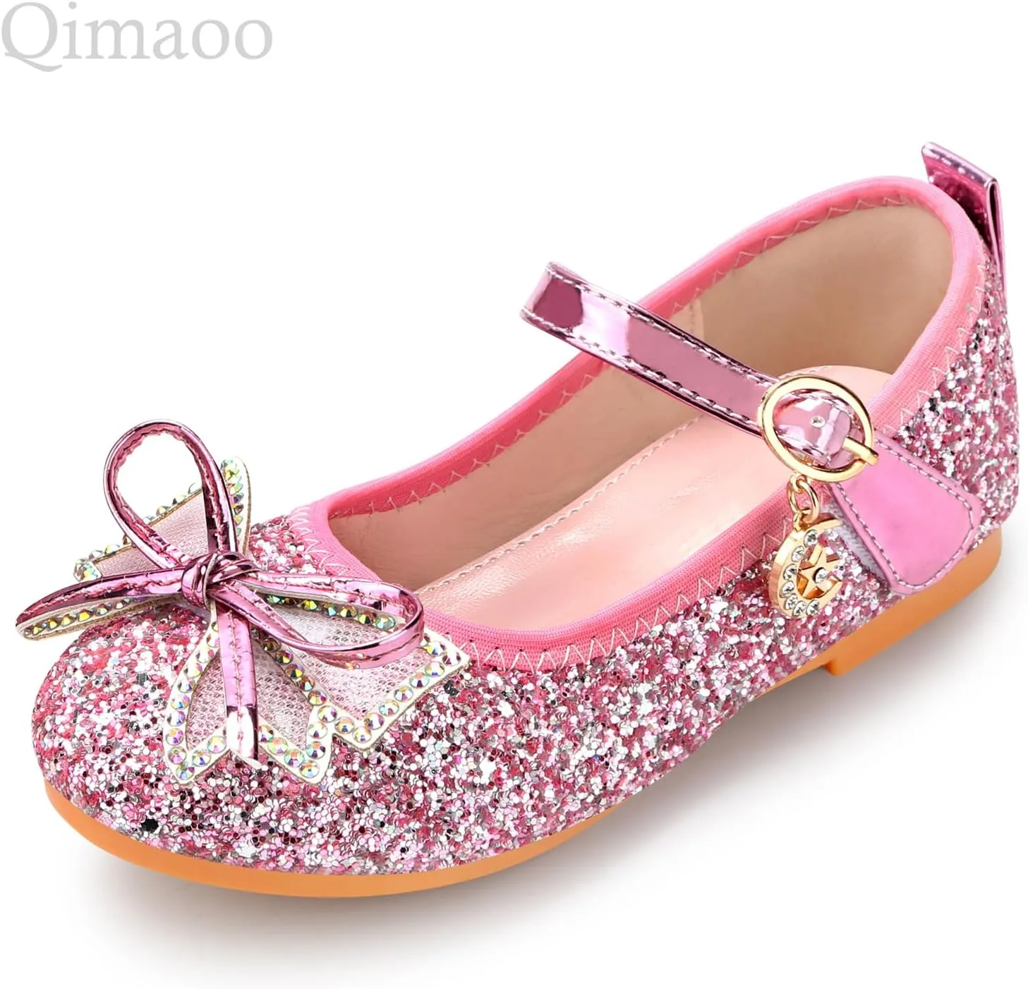 Girls Dress Shoes Mary Jane Princess Shoes Girls' Flats Glitter Low Heels Flower Wedding Party Footwear for Toddler Little/Big Kid