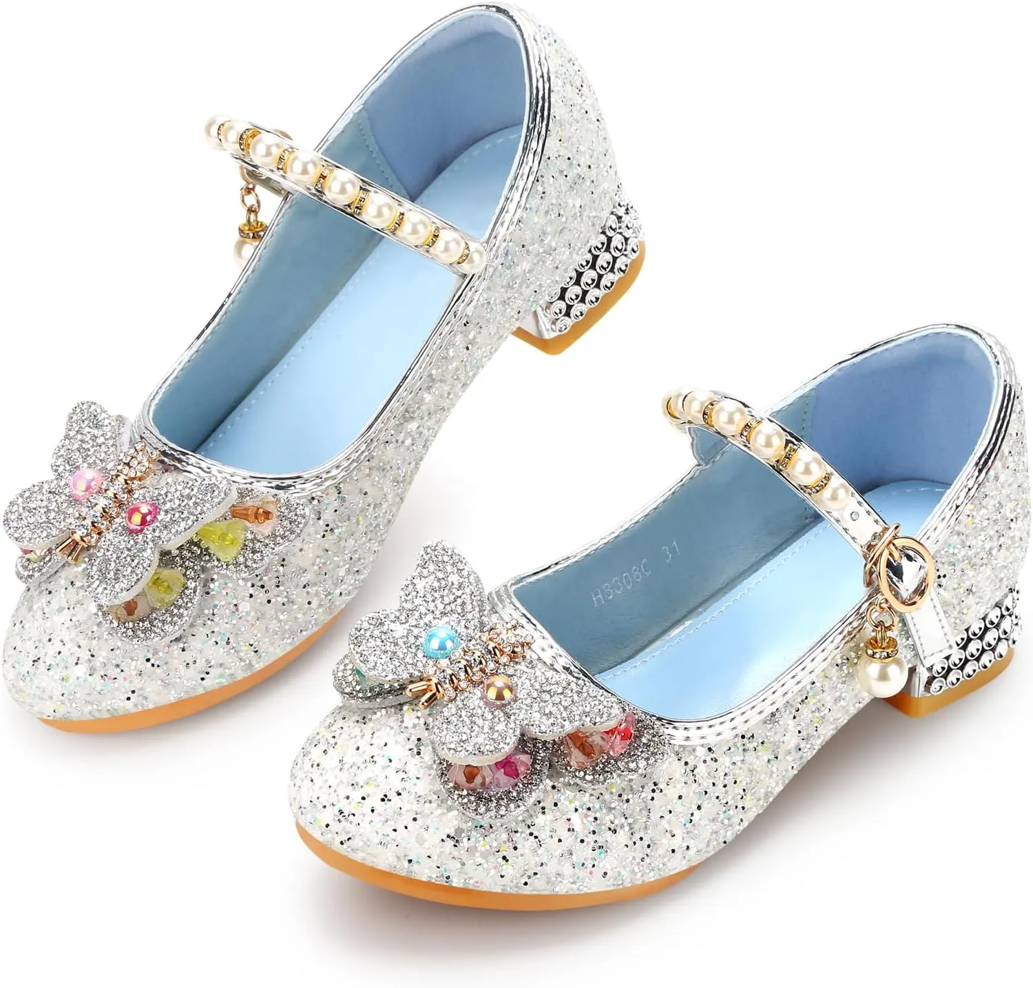 Girls Dress Shoes Mary Jane Princess Shoes Girls' Flats Glitter Low Heels Flower Wedding Party Footwear for Toddler Little/Big Kid