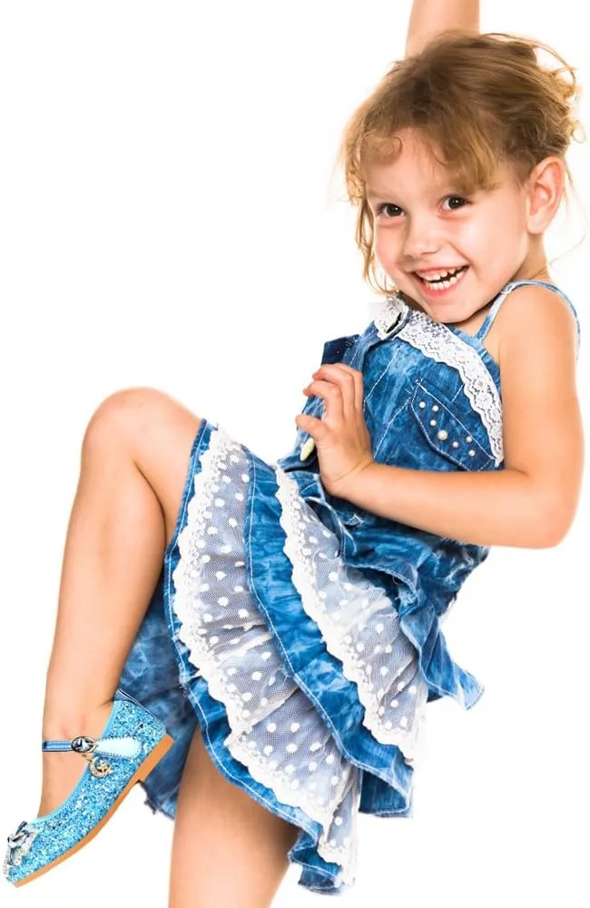 Girls Dress Shoes Mary Jane Princess Shoes Girls' Flats Glitter Low Heels Flower Wedding Party Footwear for Toddler Little/Big Kid
