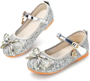 Girls Dress Shoes Mary Jane Princess Shoes Girls' Flats Glitter Low Heels Flower Wedding Party Footwear for Toddler Little/Big Kid