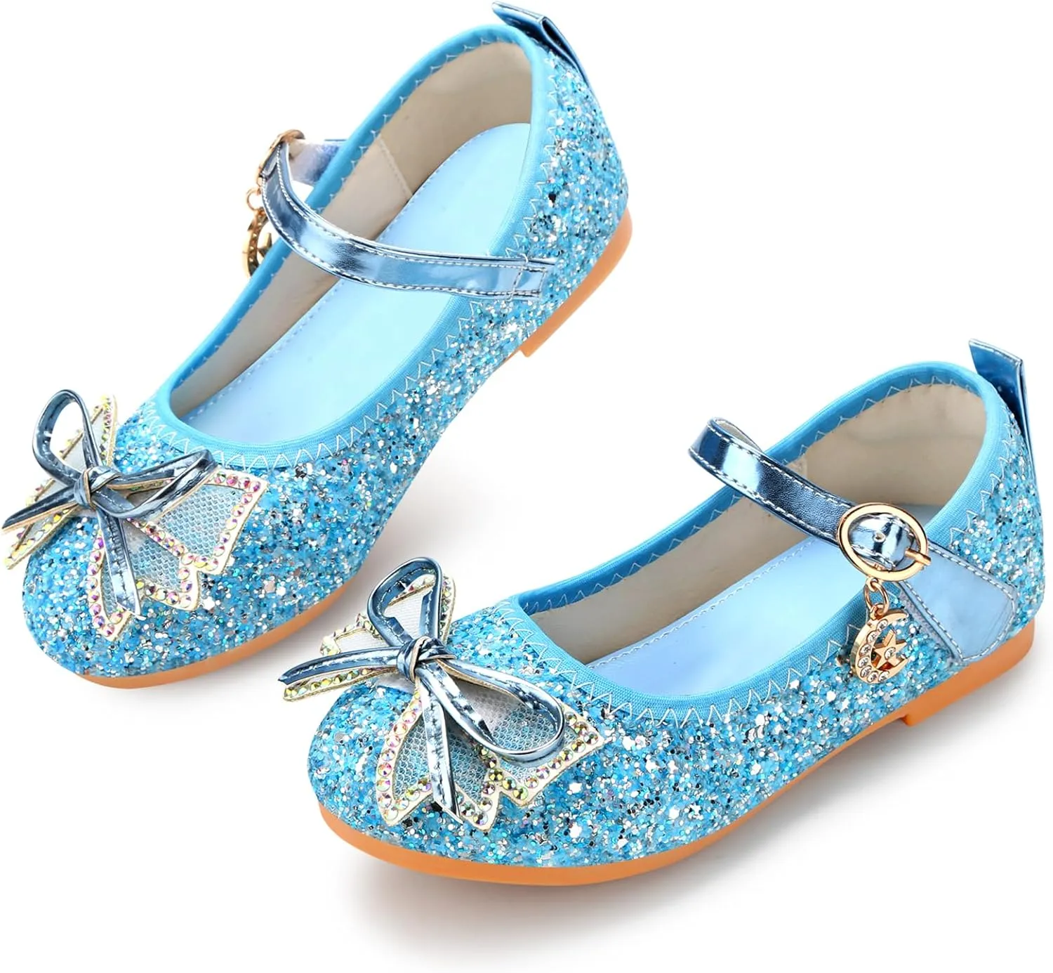 Girls Dress Shoes Mary Jane Princess Shoes Girls' Flats Glitter Low Heels Flower Wedding Party Footwear for Toddler Little/Big Kid