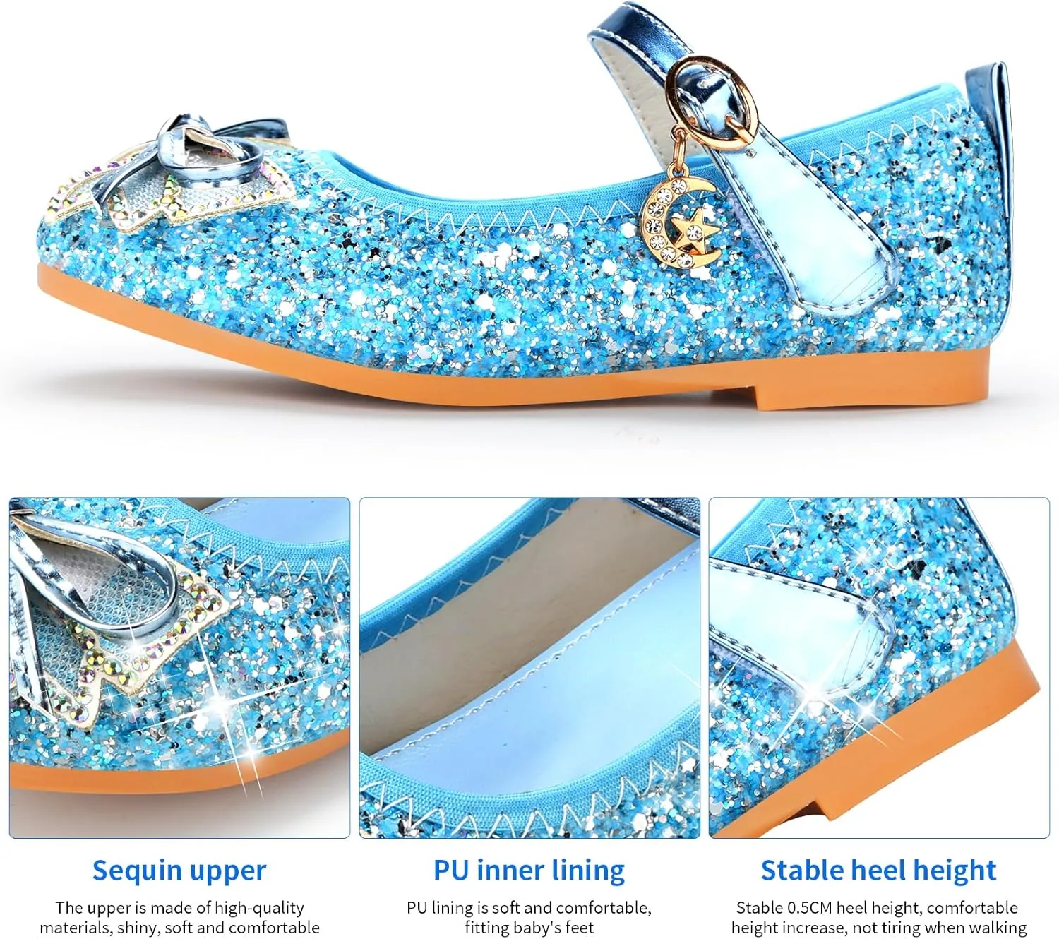 Girls Dress Shoes Mary Jane Princess Shoes Girls' Flats Glitter Low Heels Flower Wedding Party Footwear for Toddler Little/Big Kid