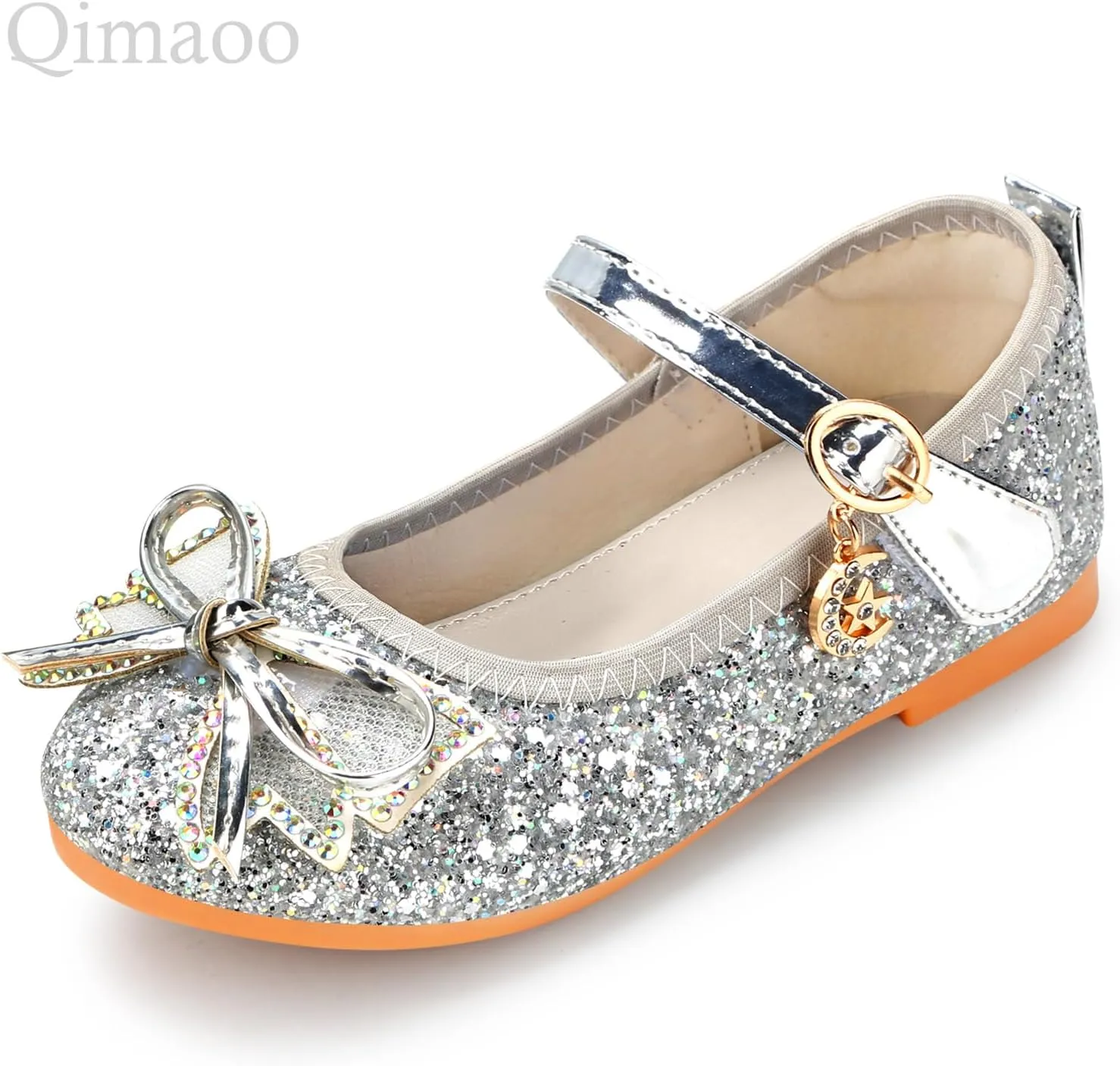 Girls Dress Shoes Mary Jane Princess Shoes Girls' Flats Glitter Low Heels Flower Wedding Party Footwear for Toddler Little/Big Kid