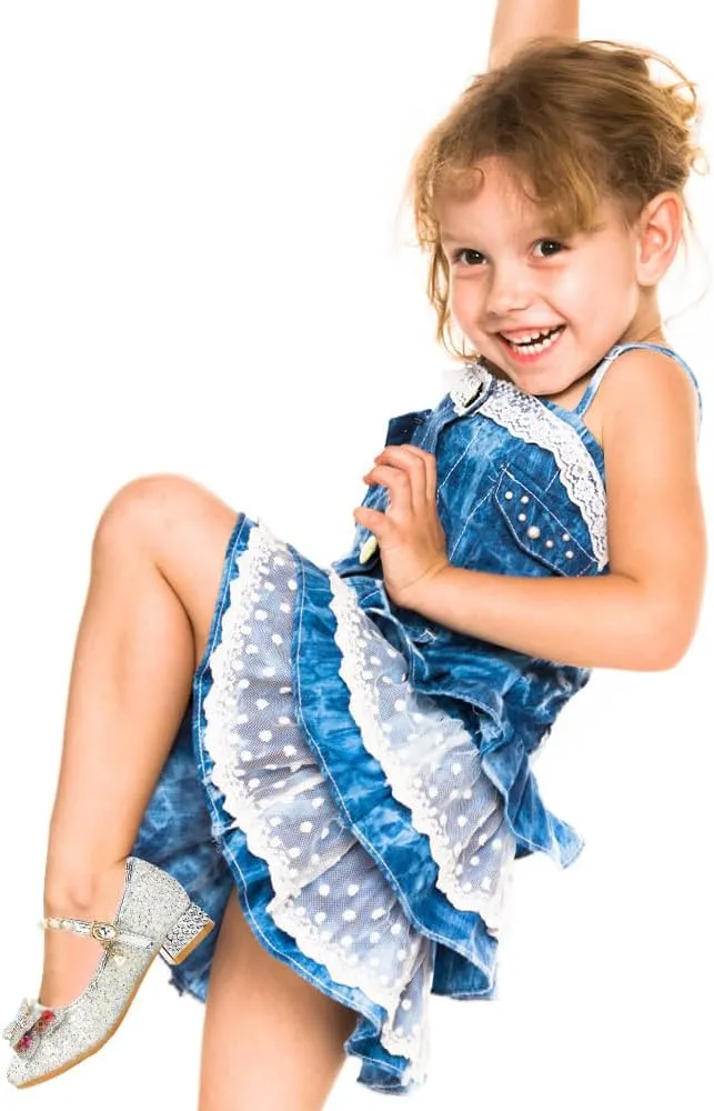 Girls Dress Shoes Mary Jane Princess Shoes Girls' Flats Glitter Low Heels Flower Wedding Party Footwear for Toddler Little/Big Kid