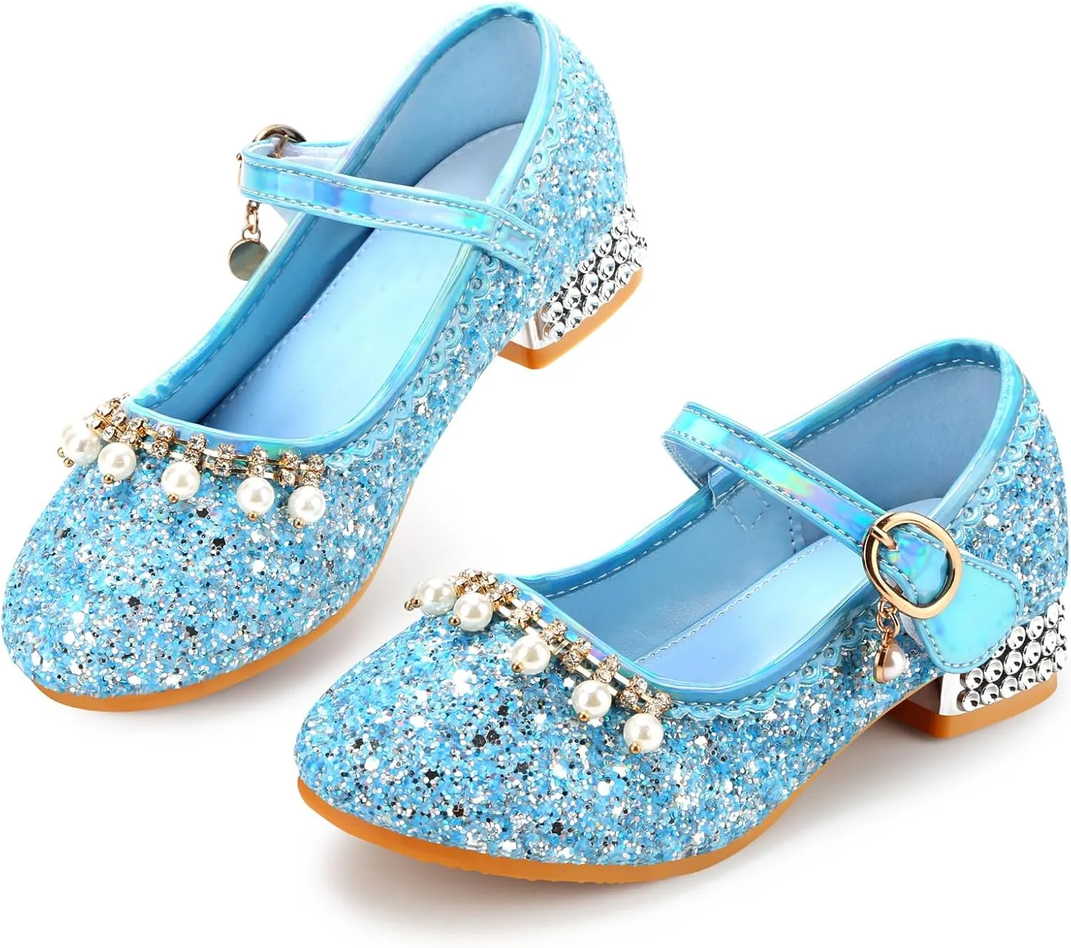 Girls Dress Shoes Mary Jane Princess Shoes Girls' Flats Glitter Low Heels Flower Wedding Party Footwear for Toddler Little/Big Kid
