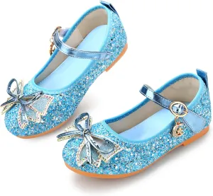 Girls Dress Shoes Mary Jane Princess Shoes Girls' Flats Glitter Low Heels Flower Wedding Party Footwear for Toddler Little/Big Kid