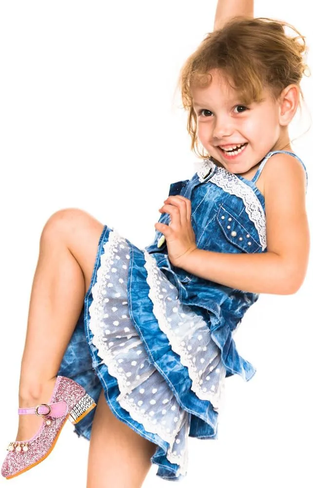 Girls Dress Shoes Mary Jane Princess Shoes Girls' Flats Glitter Low Heels Flower Wedding Party Footwear for Toddler Little/Big Kid