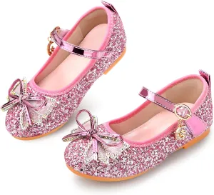 Girls Dress Shoes Mary Jane Princess Shoes Girls' Flats Glitter Low Heels Flower Wedding Party Footwear for Toddler Little/Big Kid
