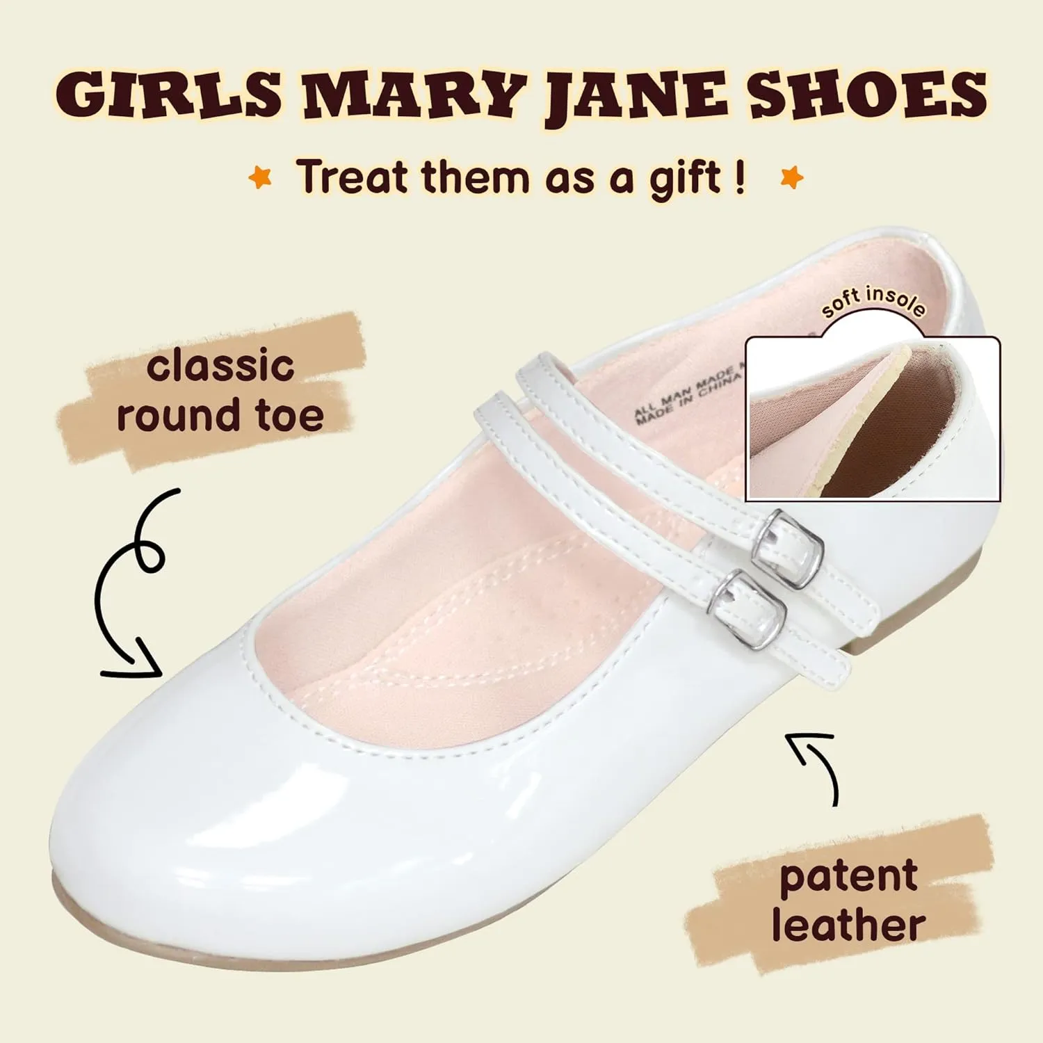 Girls Dress Shoes Mary Jane Shoes for Girls,Princess Ballet Flats Flower Girl Wedding Party School Shoes