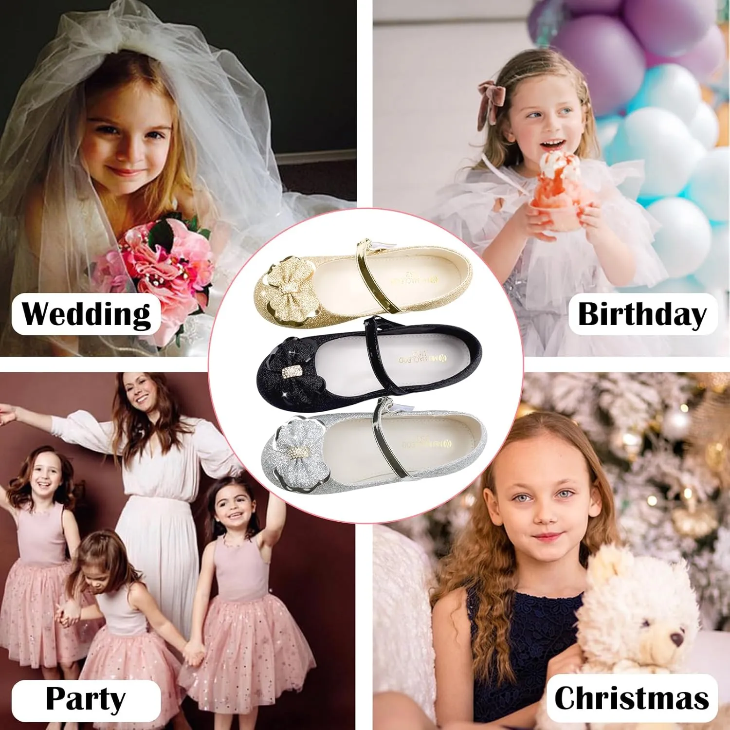 Girls Dress Shoes Mary Jane Shoes Low Heel Ballerina Flats Wedding Party School Shoes for Little/Big Kids