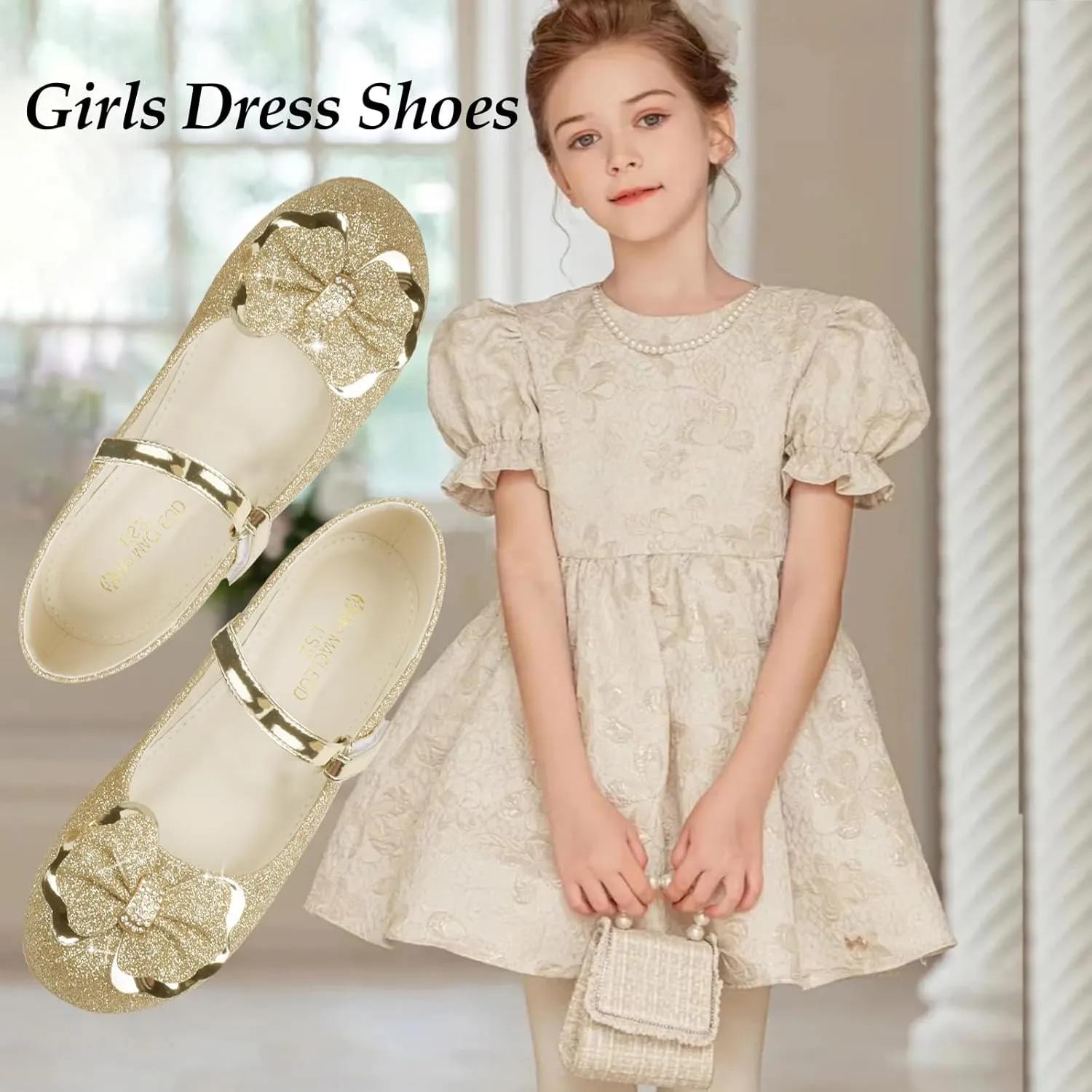 Girls Dress Shoes Mary Jane Shoes Low Heel Ballerina Flats Wedding Party School Shoes for Little/Big Kids