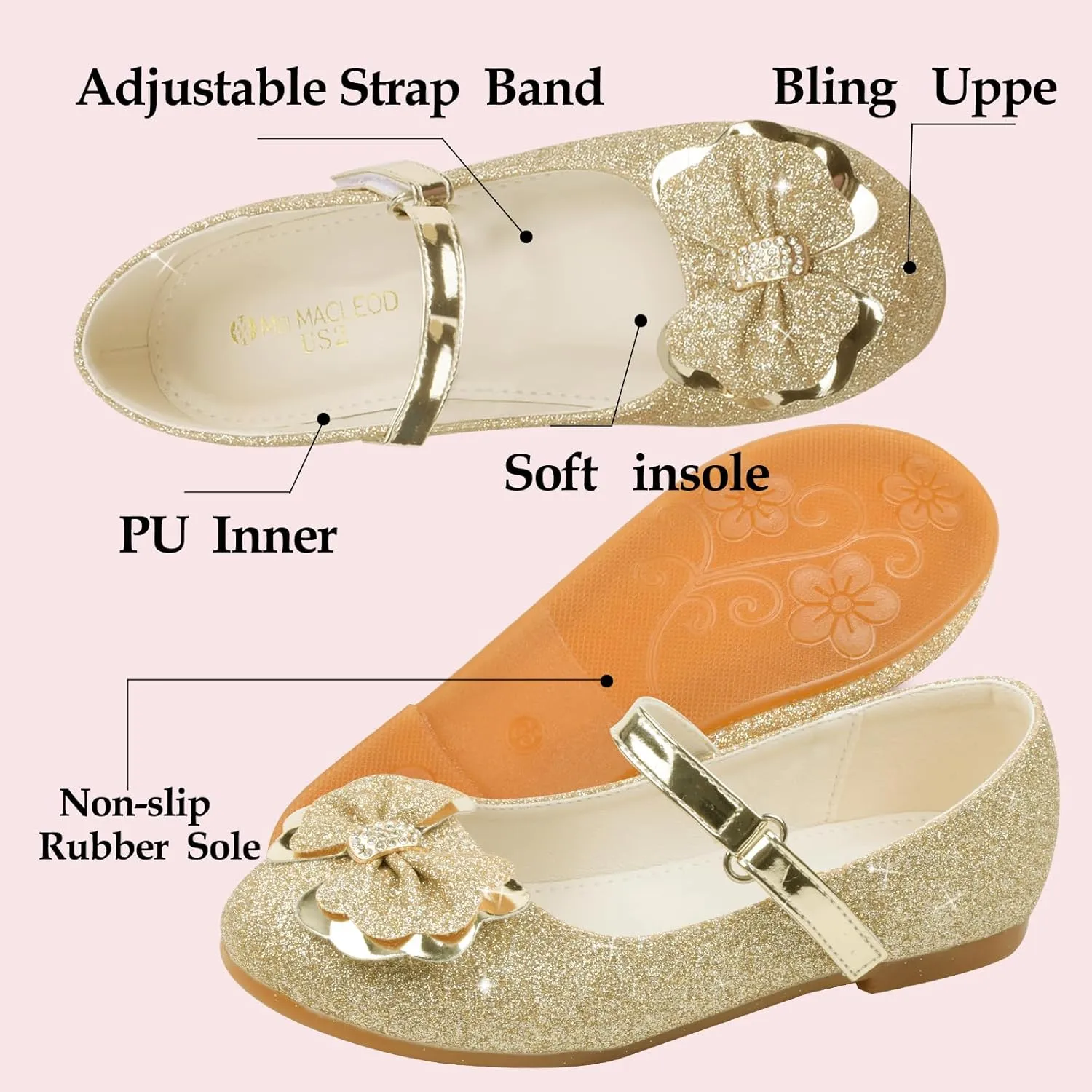 Girls Dress Shoes Mary Jane Shoes Low Heel Ballerina Flats Wedding Party School Shoes for Little/Big Kids