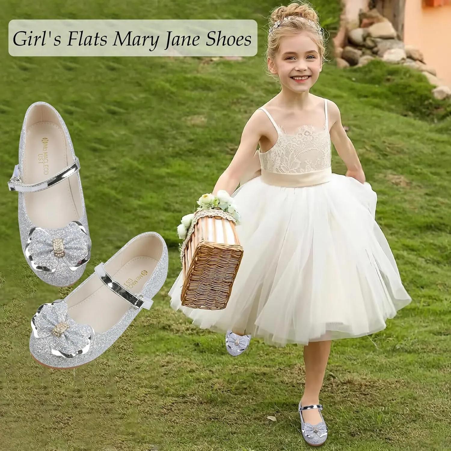 Girls Dress Shoes Mary Jane Shoes Low Heel Ballerina Flats Wedding Party School Shoes for Little/Big Kids