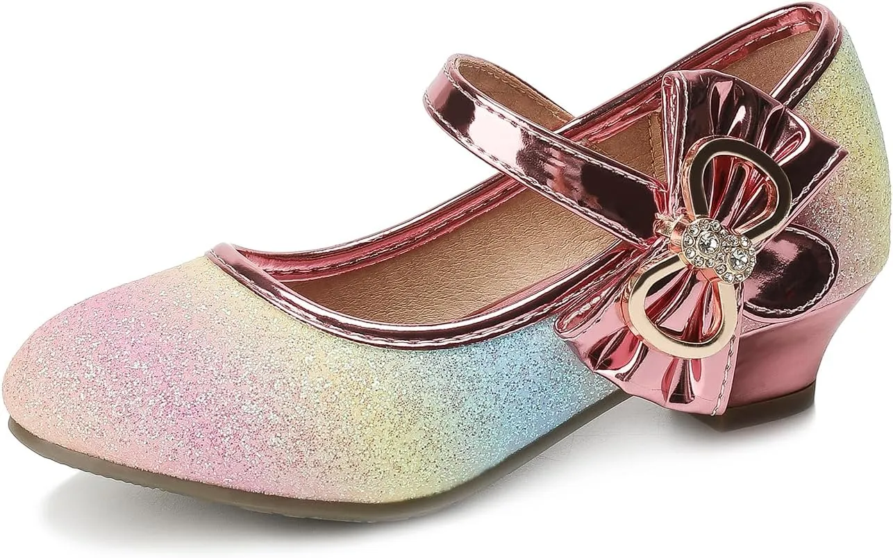 Girls Dress Shoes Toddler Princess Shoes Glitter Flower Little Girl Flats Mary Jane Heels for Party Wedding