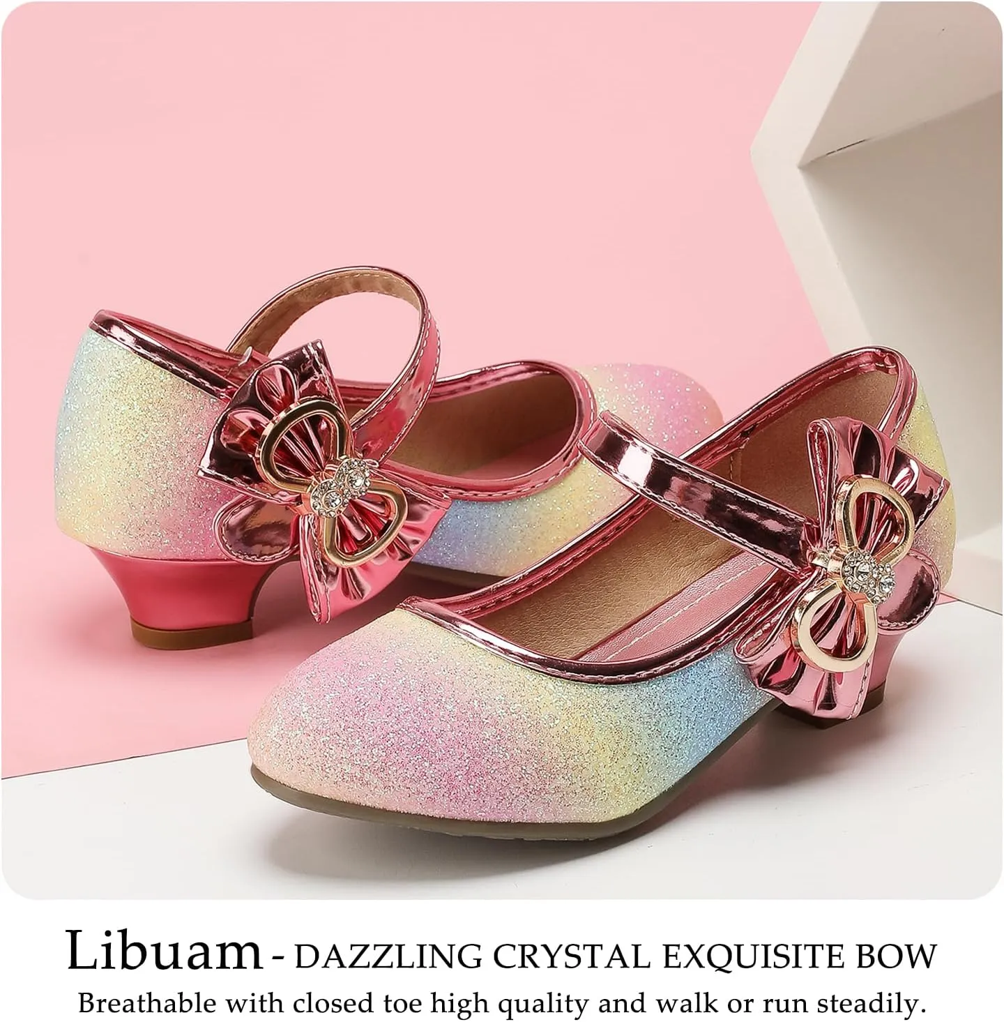 Girls Dress Shoes Toddler Princess Shoes Glitter Flower Little Girl Flats Mary Jane Heels for Party Wedding