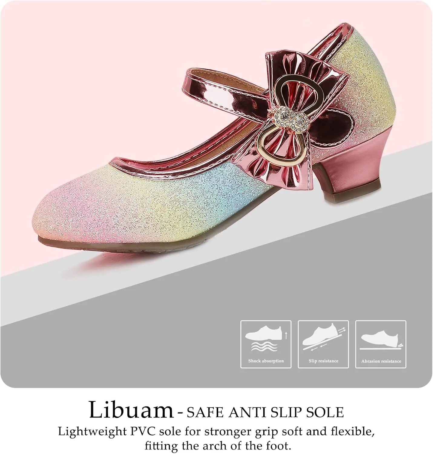 Girls Dress Shoes Toddler Princess Shoes Glitter Flower Little Girl Flats Mary Jane Heels for Party Wedding