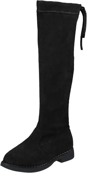 Girls Dressy Knee High Riding Boots Comfy Chunky Low Heel Hiking Booties with Side Zip Casual Outdoor Winter Boots
