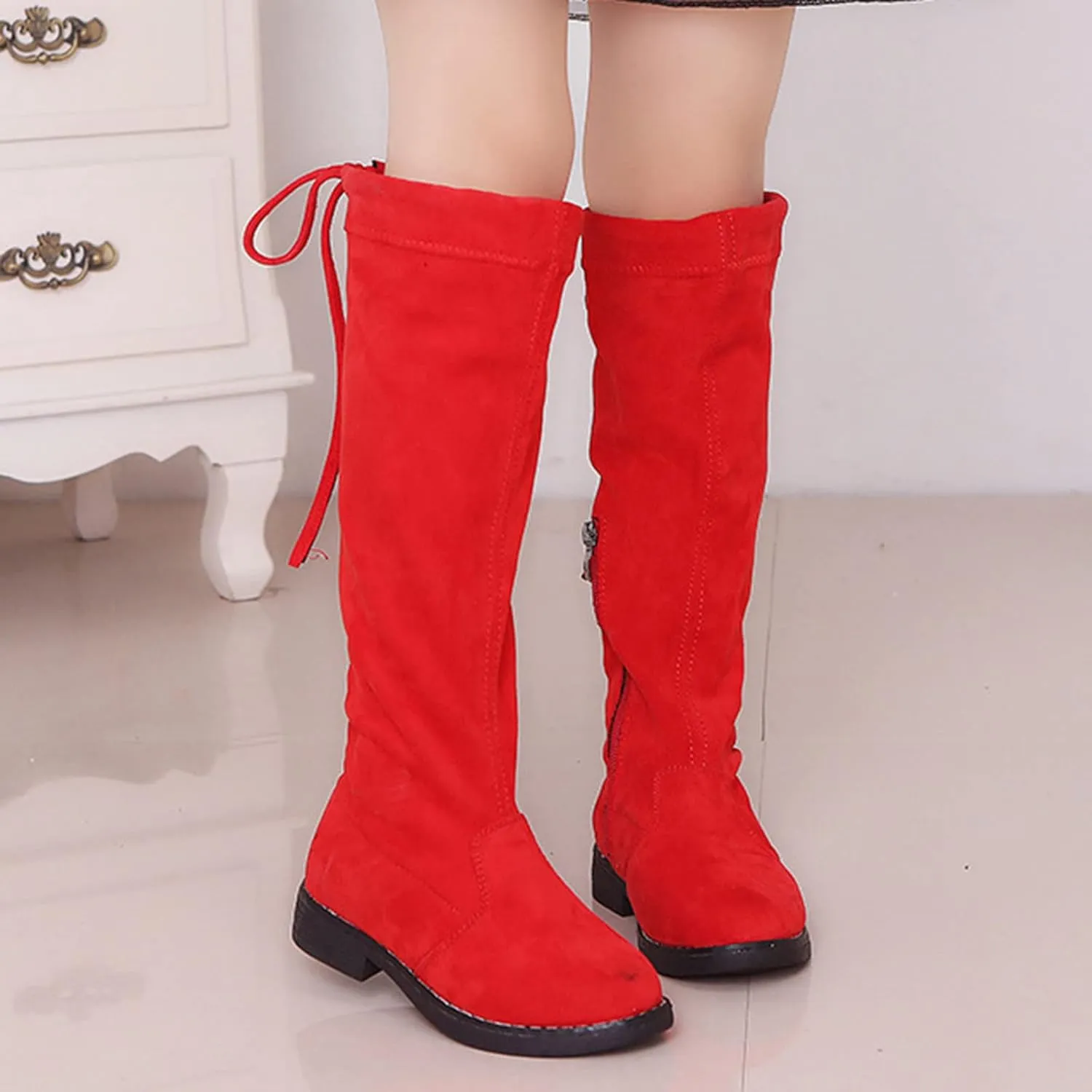 Girls Dressy Knee High Riding Boots Comfy Chunky Low Heel Hiking Booties with Side Zip Casual Outdoor Winter Boots