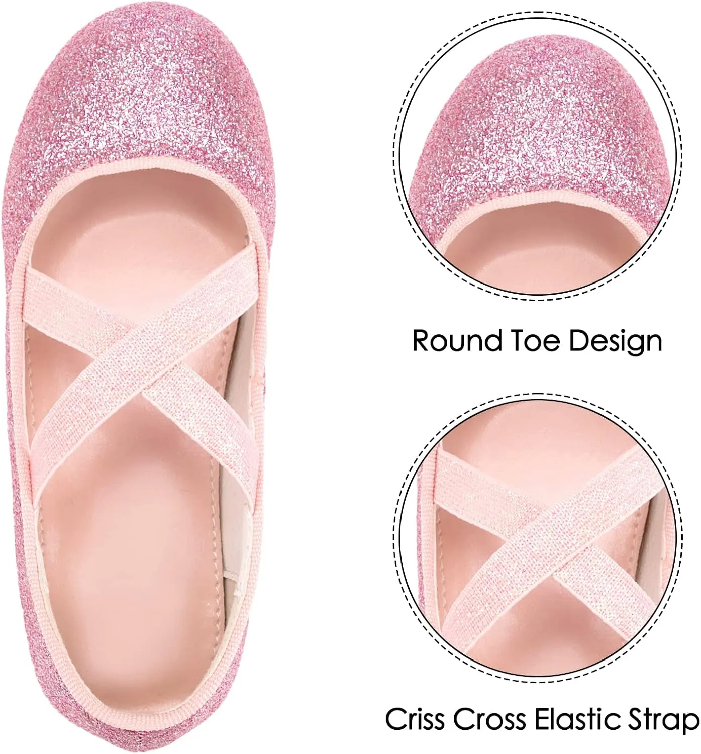 Girls Glitter Ballerina Dress Shoes Mary Jane Ballet Flats for Girls Wedding Party Back to School with Elastic Strap