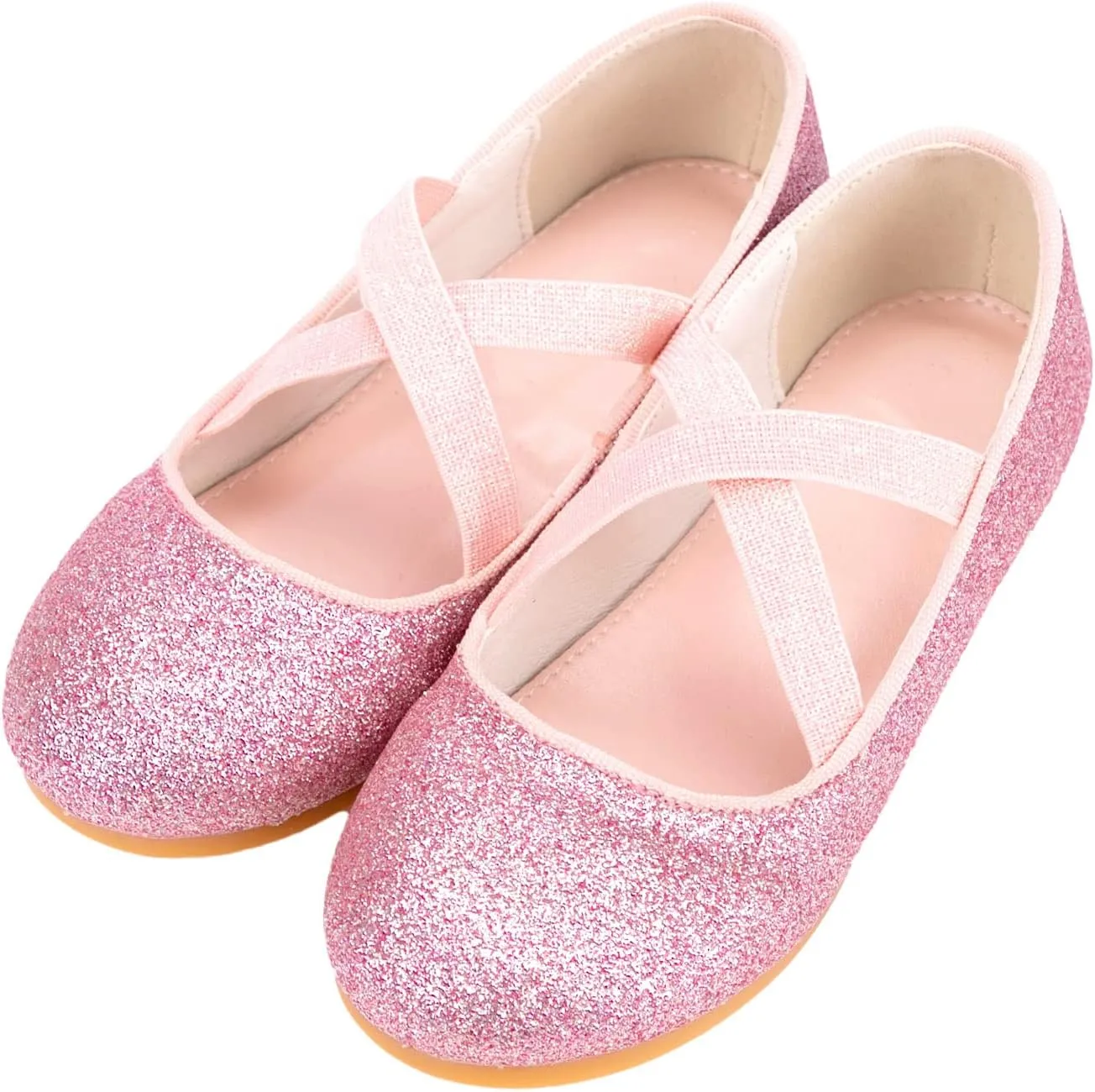 Girls Glitter Ballerina Dress Shoes Mary Jane Ballet Flats for Girls Wedding Party Back to School with Elastic Strap